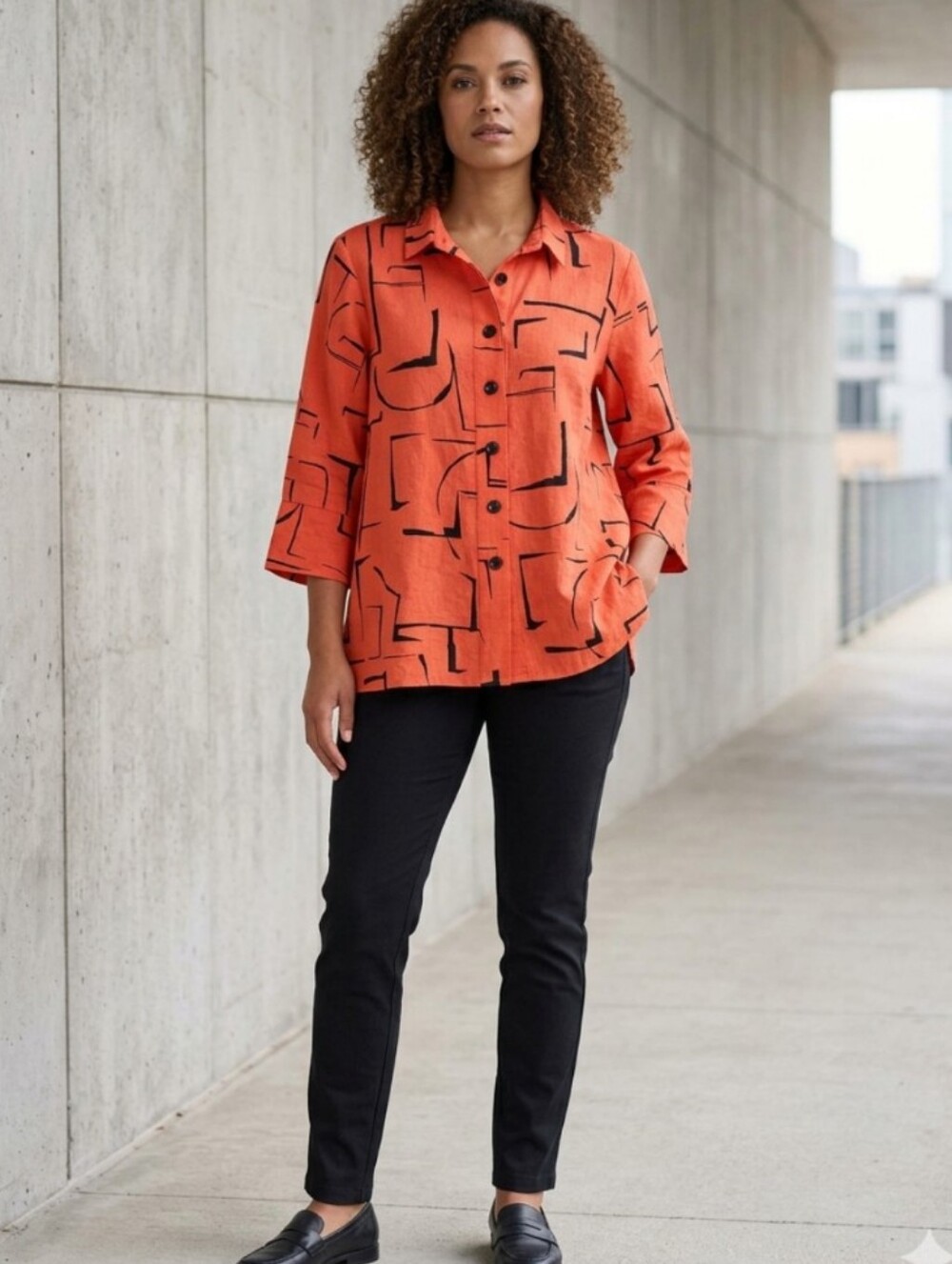 Ali Miles Button-Down Shirt with Black Abstract Print Size XLP